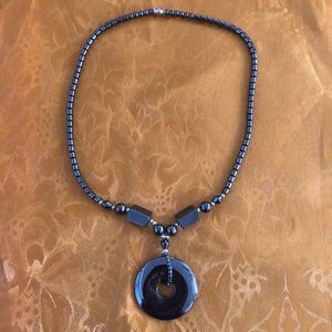 Black Onyx Pendant on Beaded Necklace